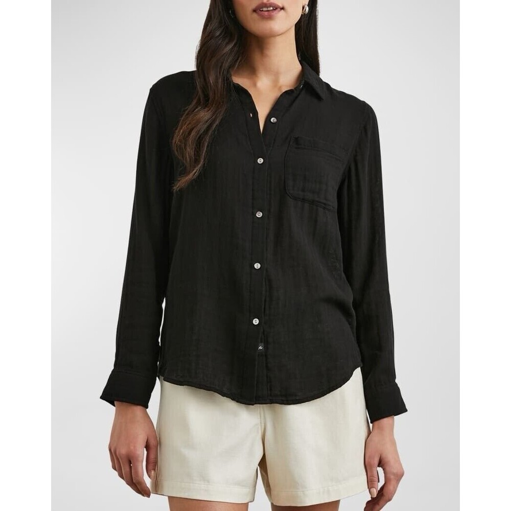 Rails Ellis Black Button Front Long Sleeve Top Sh… - image 1
